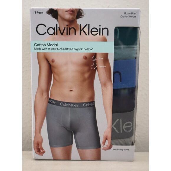 Calvin Klein NP2527-331 Men's Sz M Multi Organic Cotton Modal Boxer Briefs, 3-Pk - Picture 1 of 6